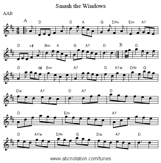 Smash the Windows - staff notation