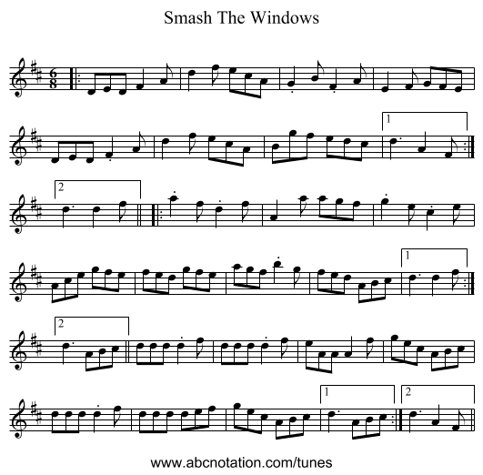 Smash The Windows - staff notation