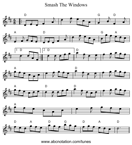 Smash The Windows - staff notation