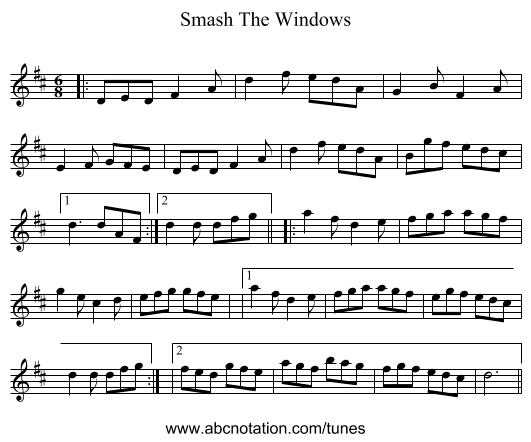 Smash The Windows - staff notation