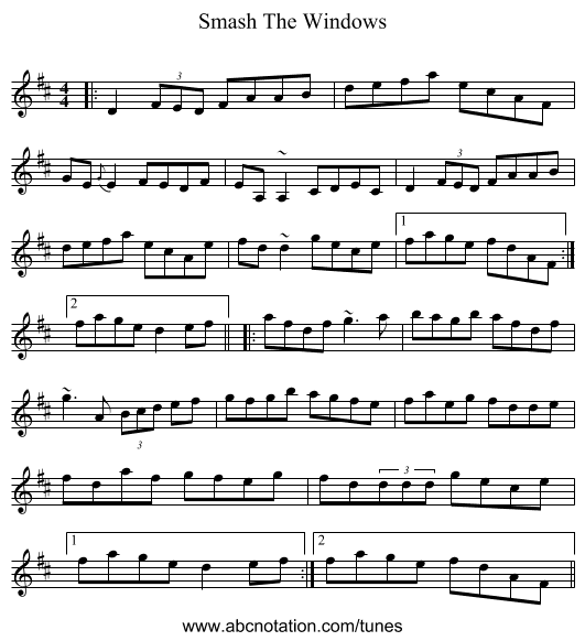 Smash The Windows - staff notation