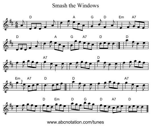 Smash the Windows - staff notation