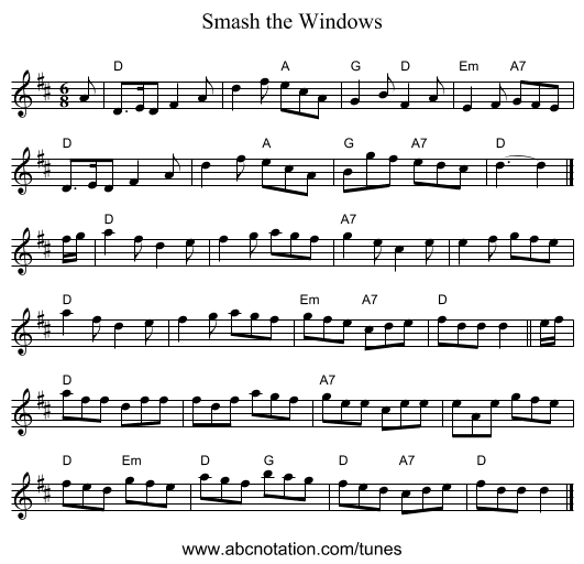 Smash the Windows - staff notation