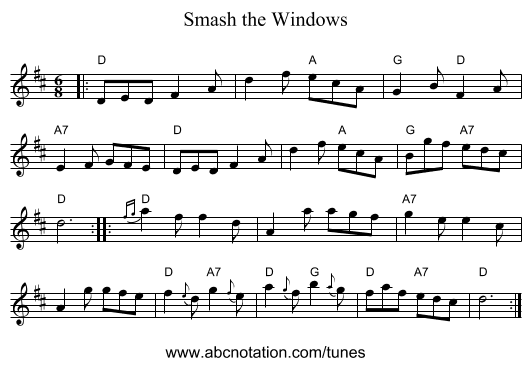Smash the Windows - staff notation