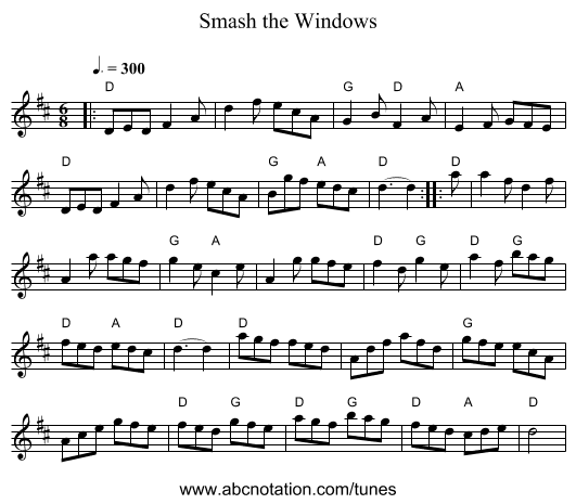 Smash the Windows - staff notation