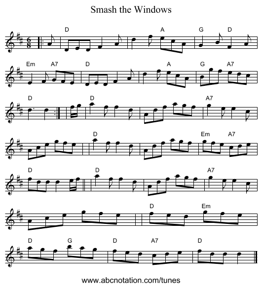 Smash the Windows - staff notation