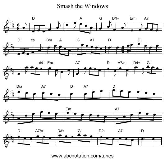 Smash the Windows - staff notation