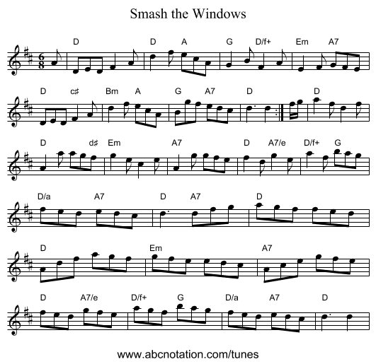 Smash the Windows - staff notation