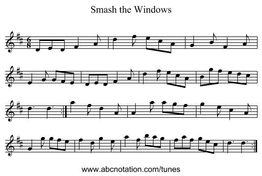 Smash the Windows - staff notation