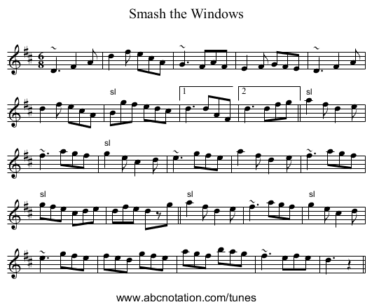 Smash the Windows - staff notation