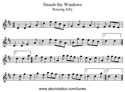 Smash the Windows - staff notation