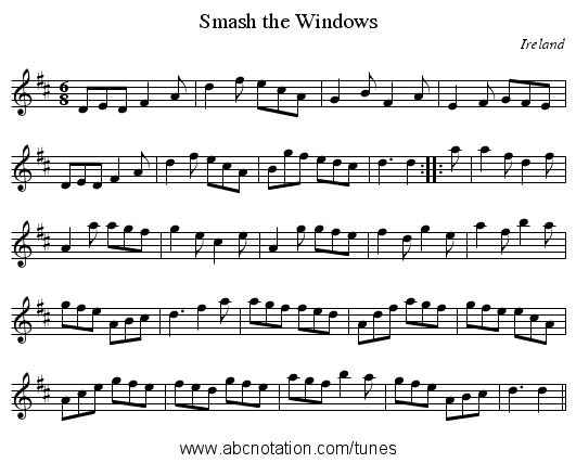 Smash the Windows - staff notation