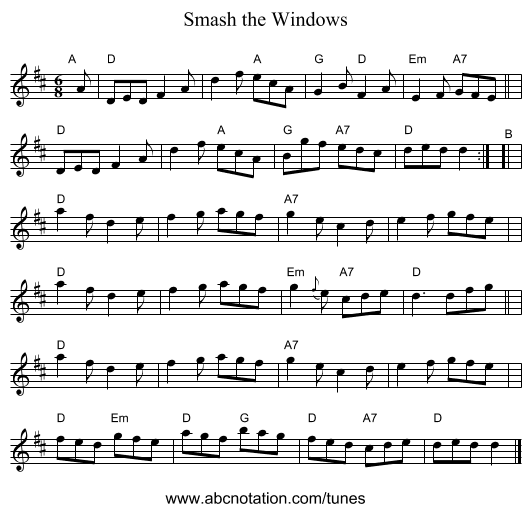 Smash the Windows - staff notation