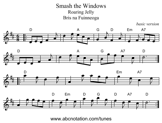 Smash the Windows - staff notation