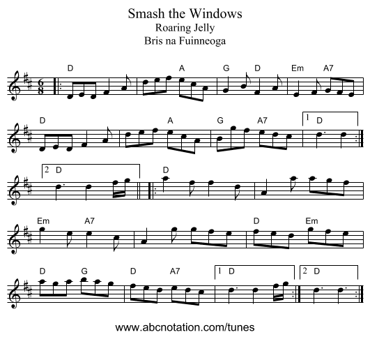 Smash the Windows - staff notation