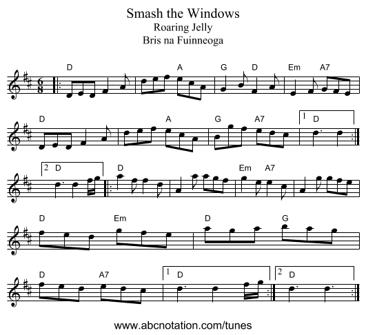 Smash the Windows - staff notation
