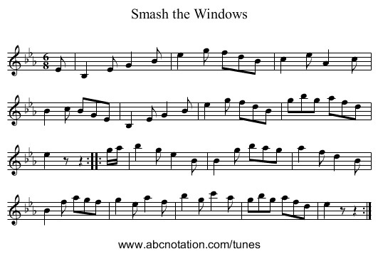 Smash the Windows - staff notation