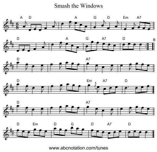 Smash the Windows - staff notation