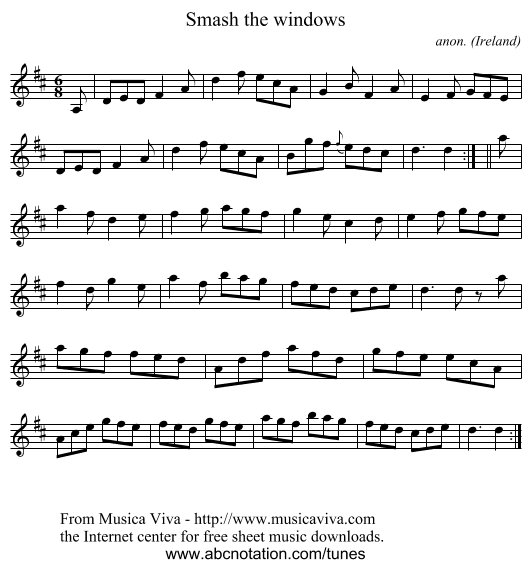 Smash the windows - staff notation