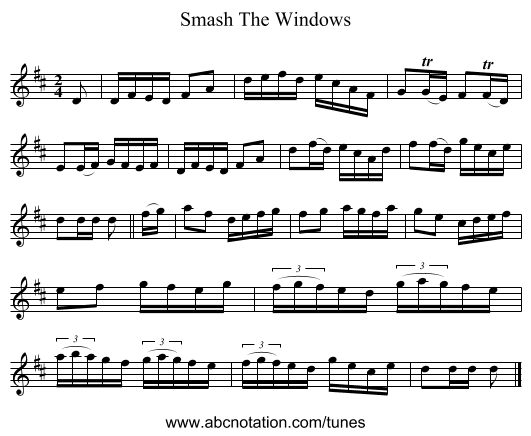 Smash The Windows - staff notation