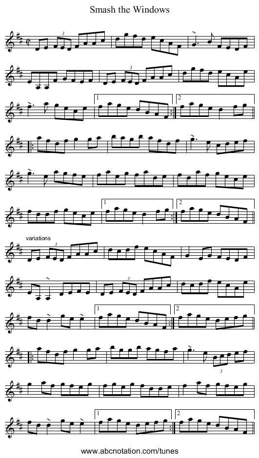 Smash the Windows - staff notation