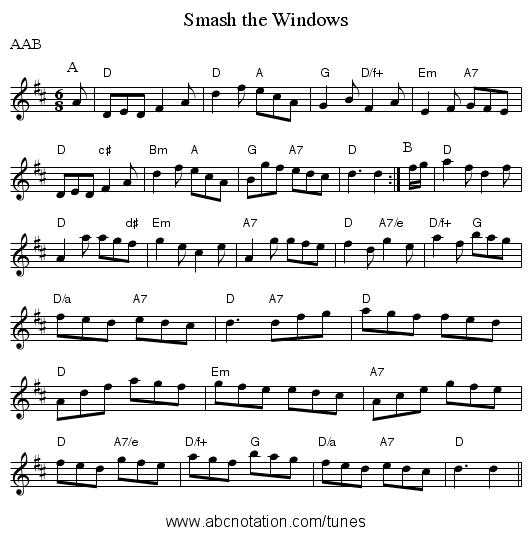 Smash the Windows - staff notation