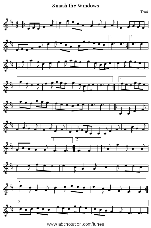 Smash the Windows - staff notation