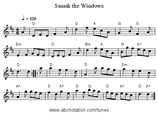 Smash the Windows - staff notation