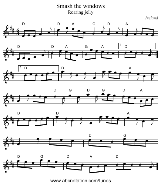 Smash the windows - staff notation