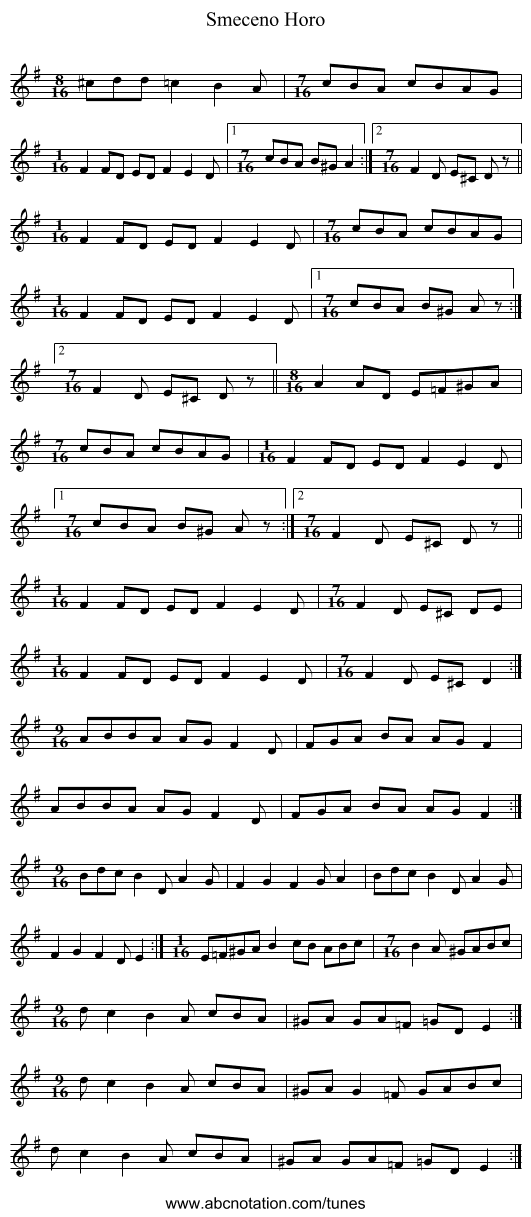 Smeceno Horo - staff notation