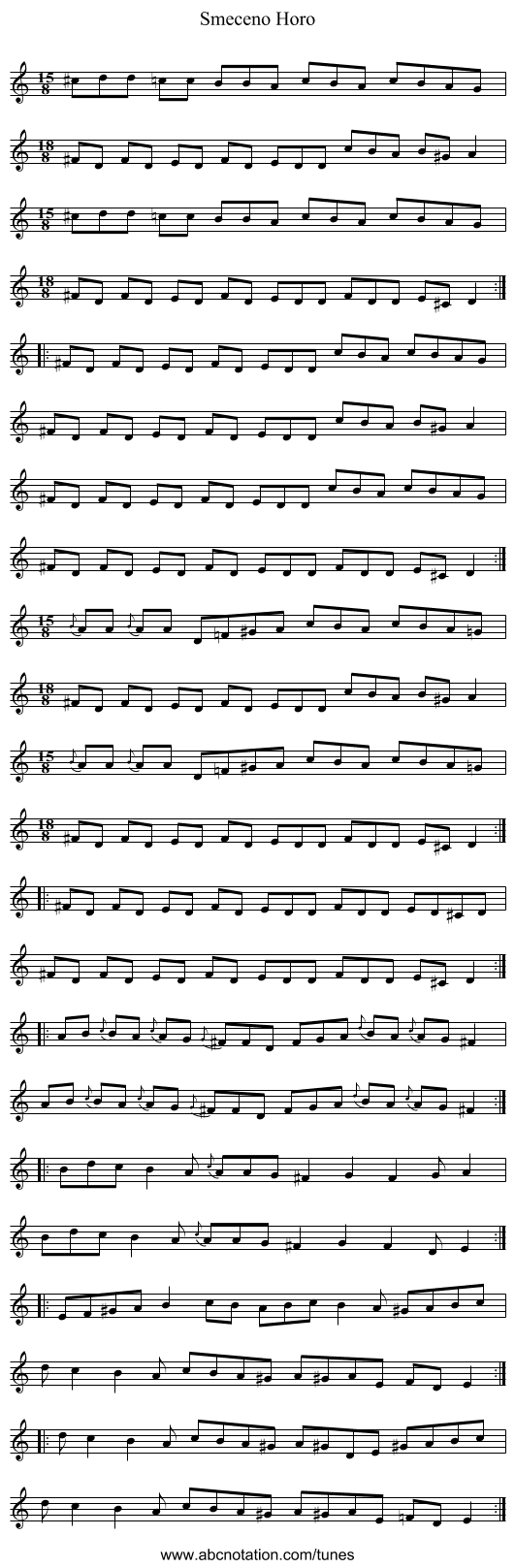 Smeceno Horo - staff notation