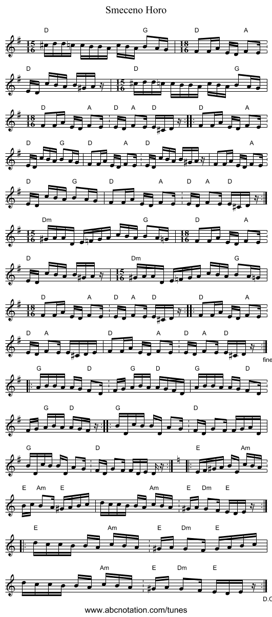 Smeceno Horo - staff notation