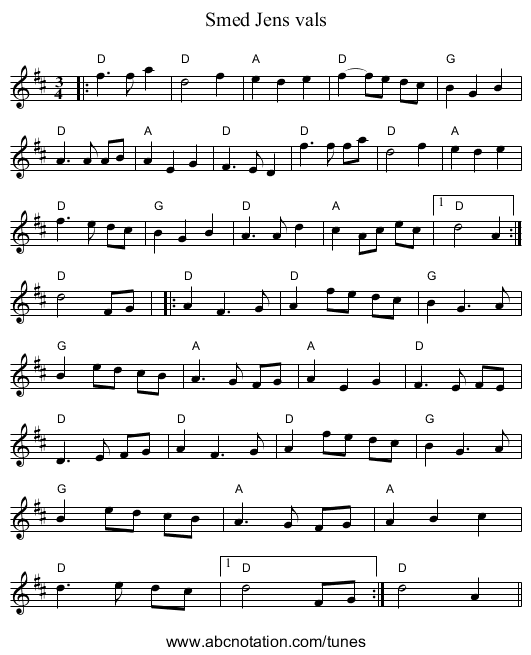 Smed Jens vals - staff notation