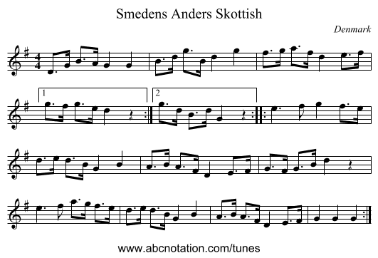 Smedens Anders Skottish - staff notation
