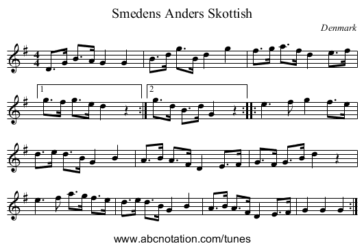 Smedens Anders Skottish - staff notation