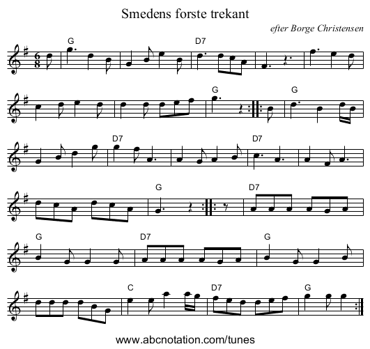 Smedens f&oslash;rste trekant - staff notation