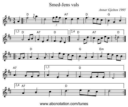 Smed-Jens vals - staff notation