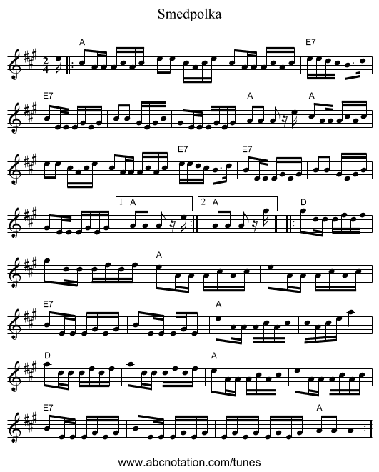 Smedpolka - staff notation