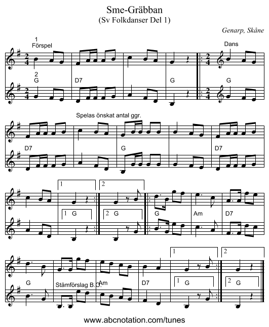 Sme-Gräbban - staff notation