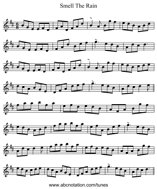 Smell The Rain - staff notation