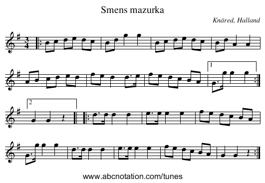 Smens mazurka - staff notation