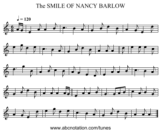 SMILE OF NANCY BARLOW, The - staff notation