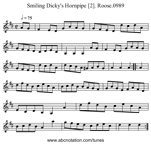 Smiling Dicky's Hornpipe [2]. Roose.0989 - staff notation