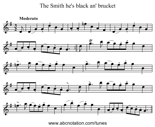 Smith he's black an' brucket, The - staff notation