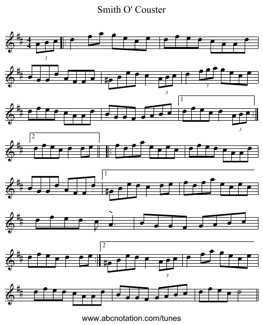 Smith O' Couster - staff notation