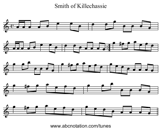 Smith of Killechassie - staff notation