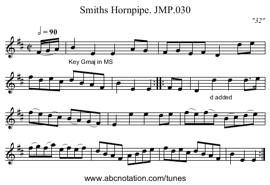 Smiths Hornpipe. JMP.030 - staff notation