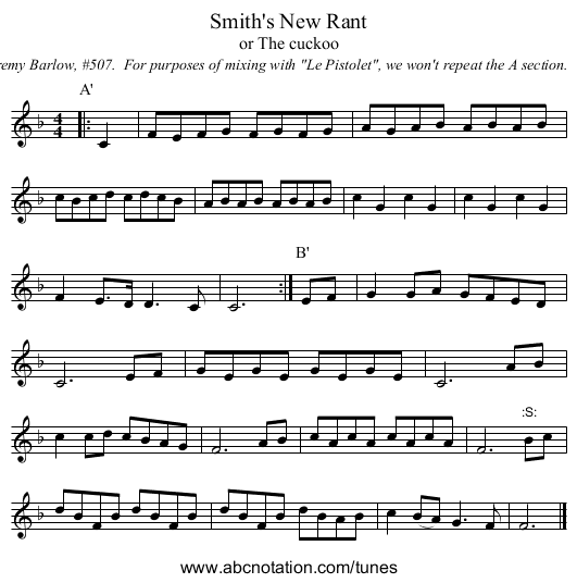 Smith's New Rant - staff notation