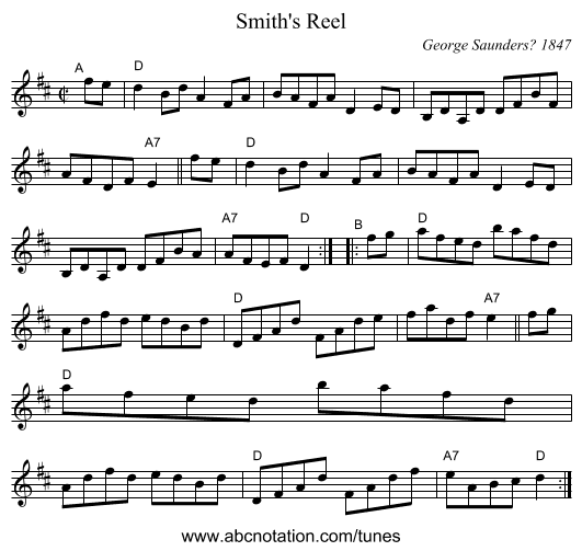 Smith's Reel - staff notation