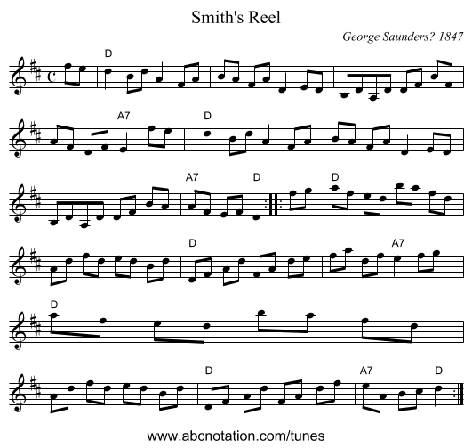 Smith's Reel - staff notation